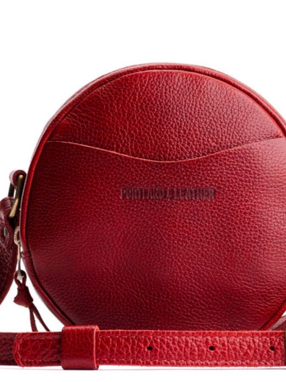 Portland Leather Red Pebbled Round Crossbody Bag